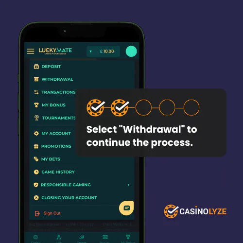 Finding the Withdrawal section at Lucky Mate