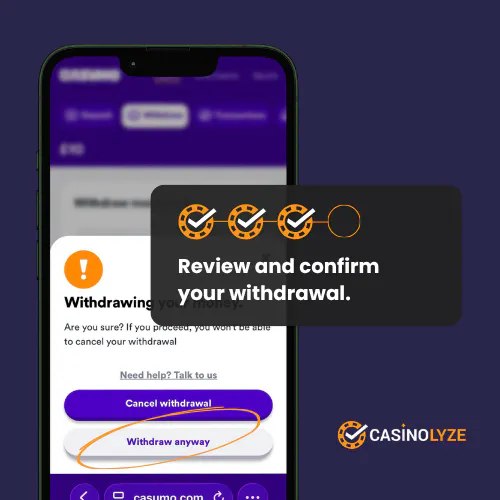 Confirming Casumo withdrawal request