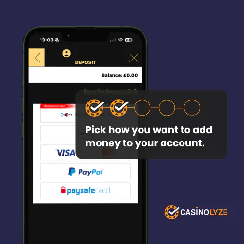 Selecting a deposit method at Rialto Casino