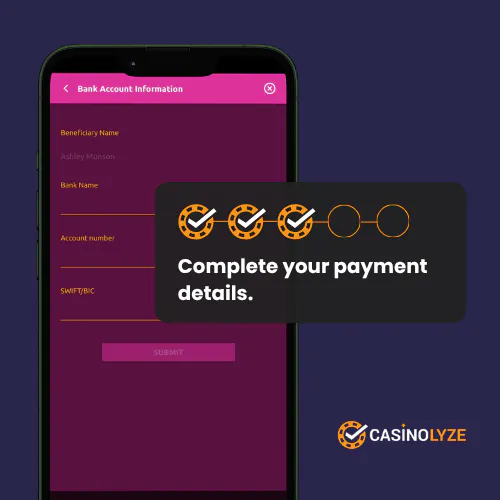 Completing the bank information for LuckyNiki withdrawal