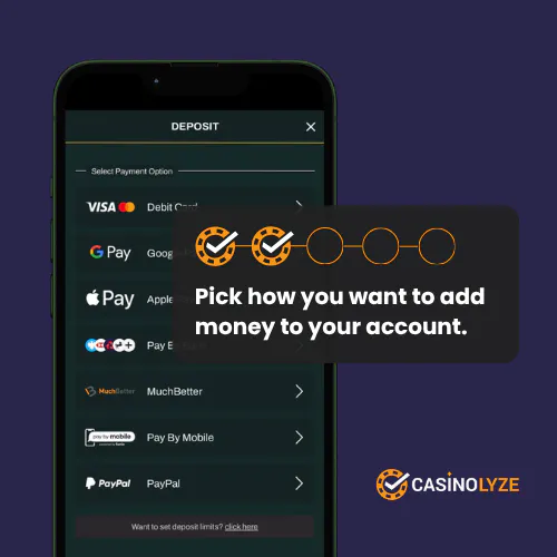 Selecting a deposit method at Rose Casino