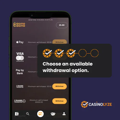 Selecting an available withdrawal method at CasinoCasino
