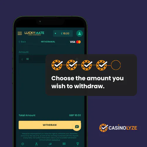 Entering the withdrawal amount at Lucky Mate