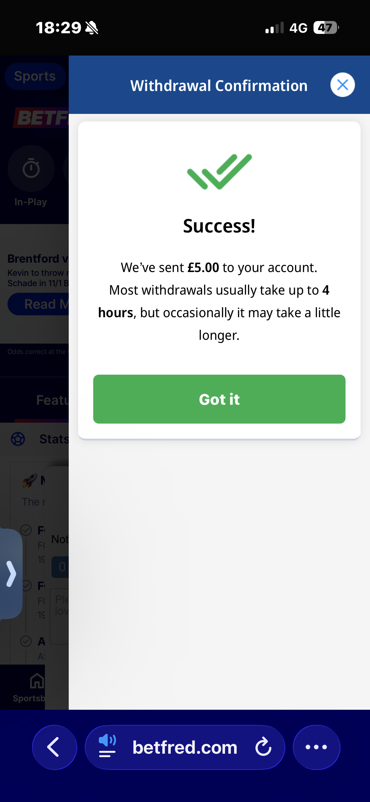 Betfred Withdraw 1