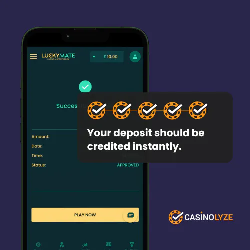 Successful deposit confirmation at Lucky Mate