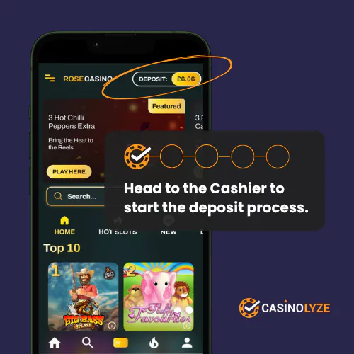Starting the Rose Casino deposit process
