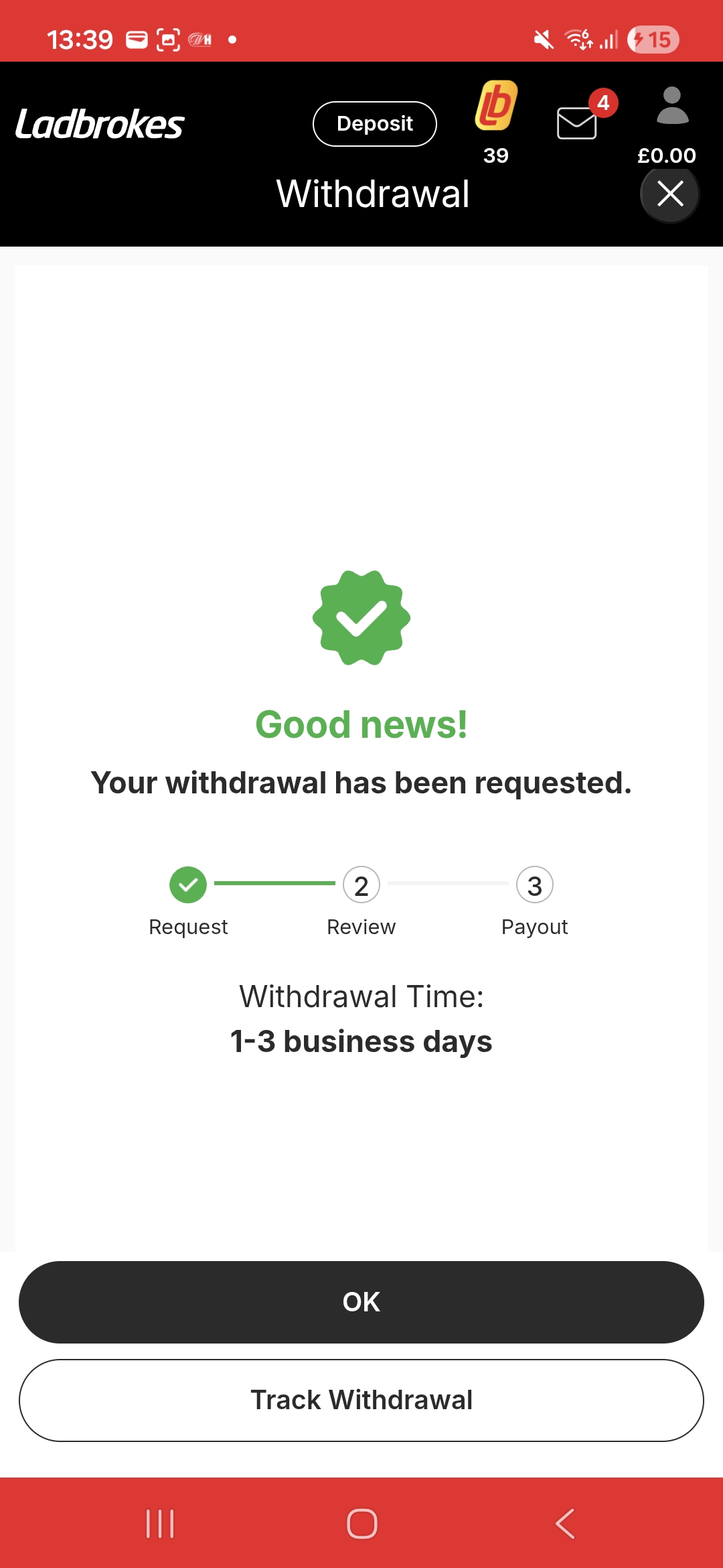 Ladbrokes Withdrawal GPay