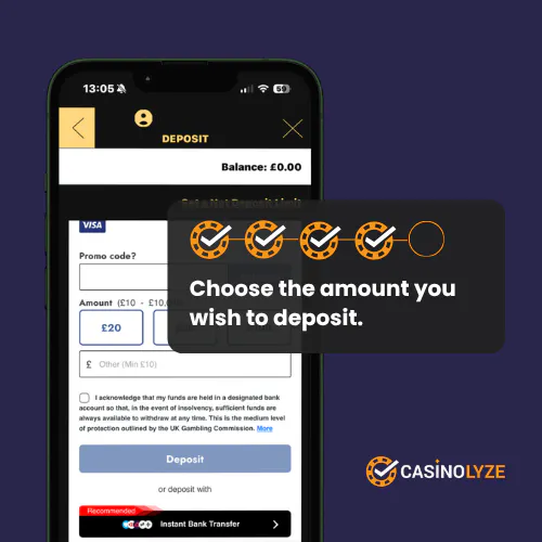 Choosing a deposit amount at Rialto Casino