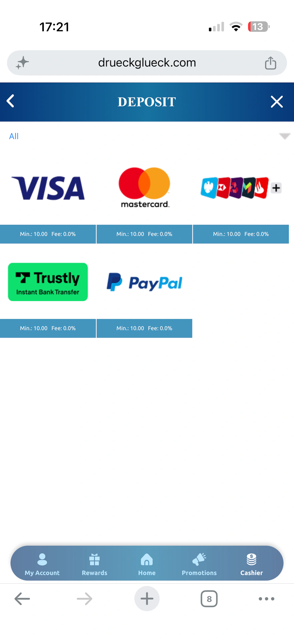 List of Drueckglueck payment methods