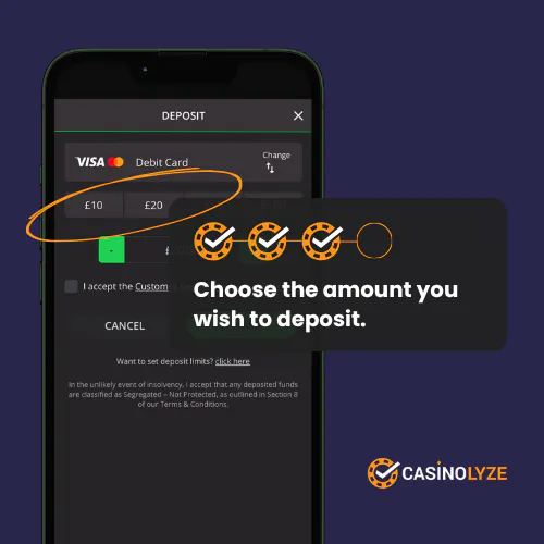 Entering the deposit amount at Ivy Casino