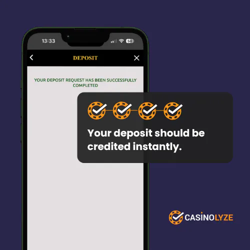 Successful deposit screen at Mega Casino