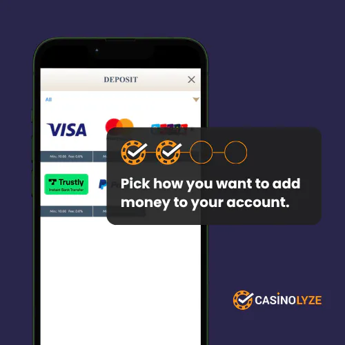 Selecting a deposit method at Prime Casino