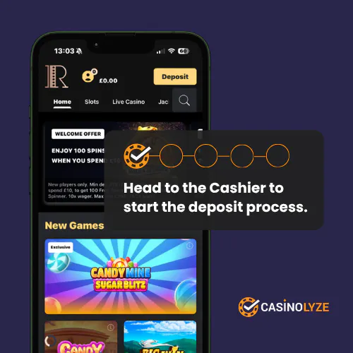 Starting the Rialto Casino deposit process