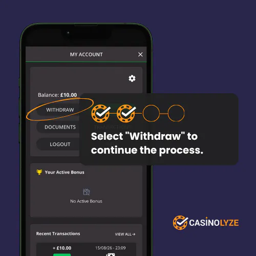 Choosing Withdraw from your Ivy Casino account