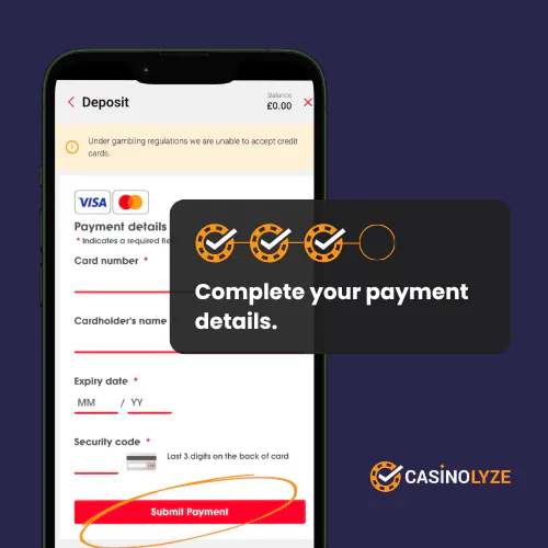 Entering the deposit details at Tote