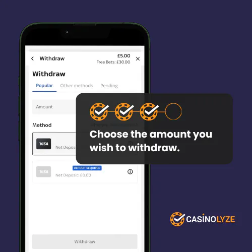 Completing withdrawal information at Sky Bet