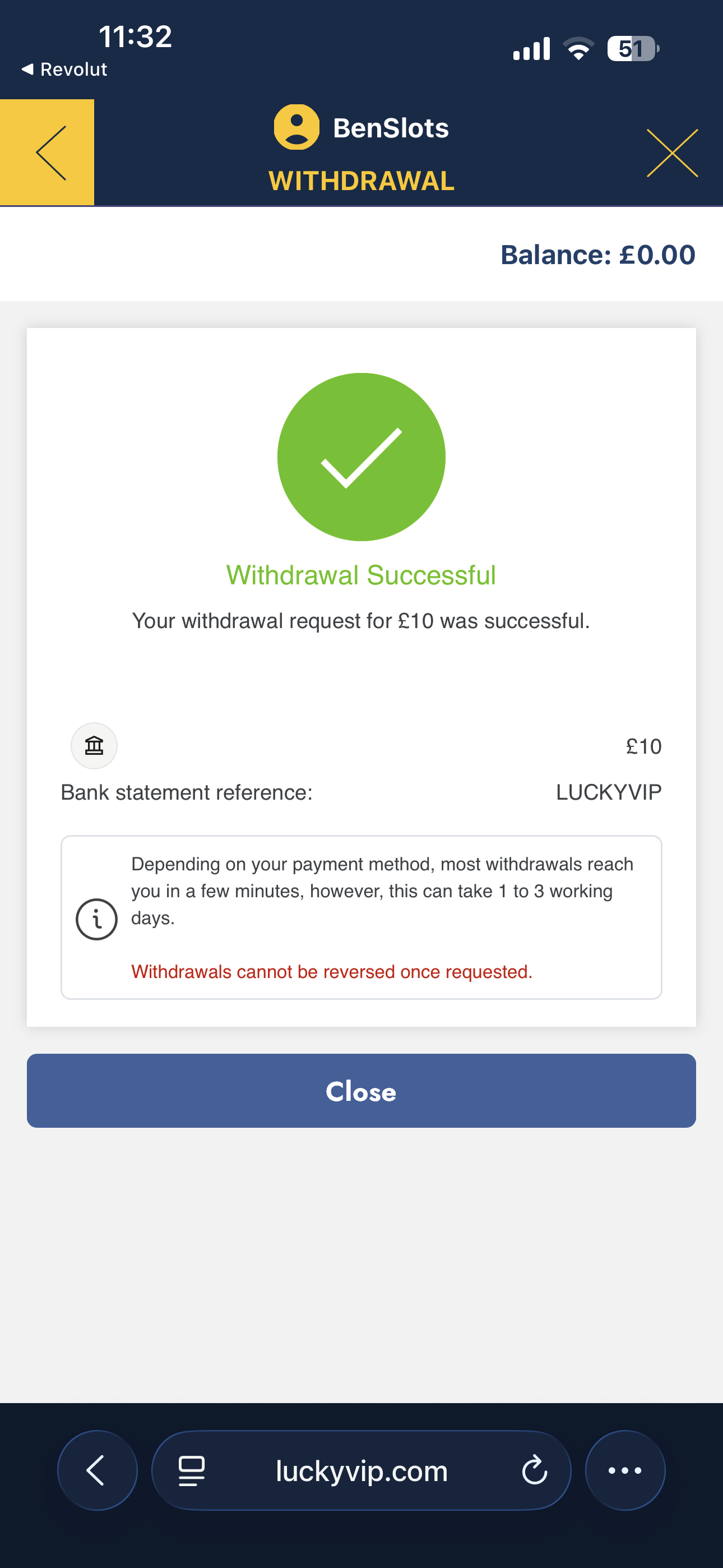 Lucky VIP Withdrawal Bank Transfer