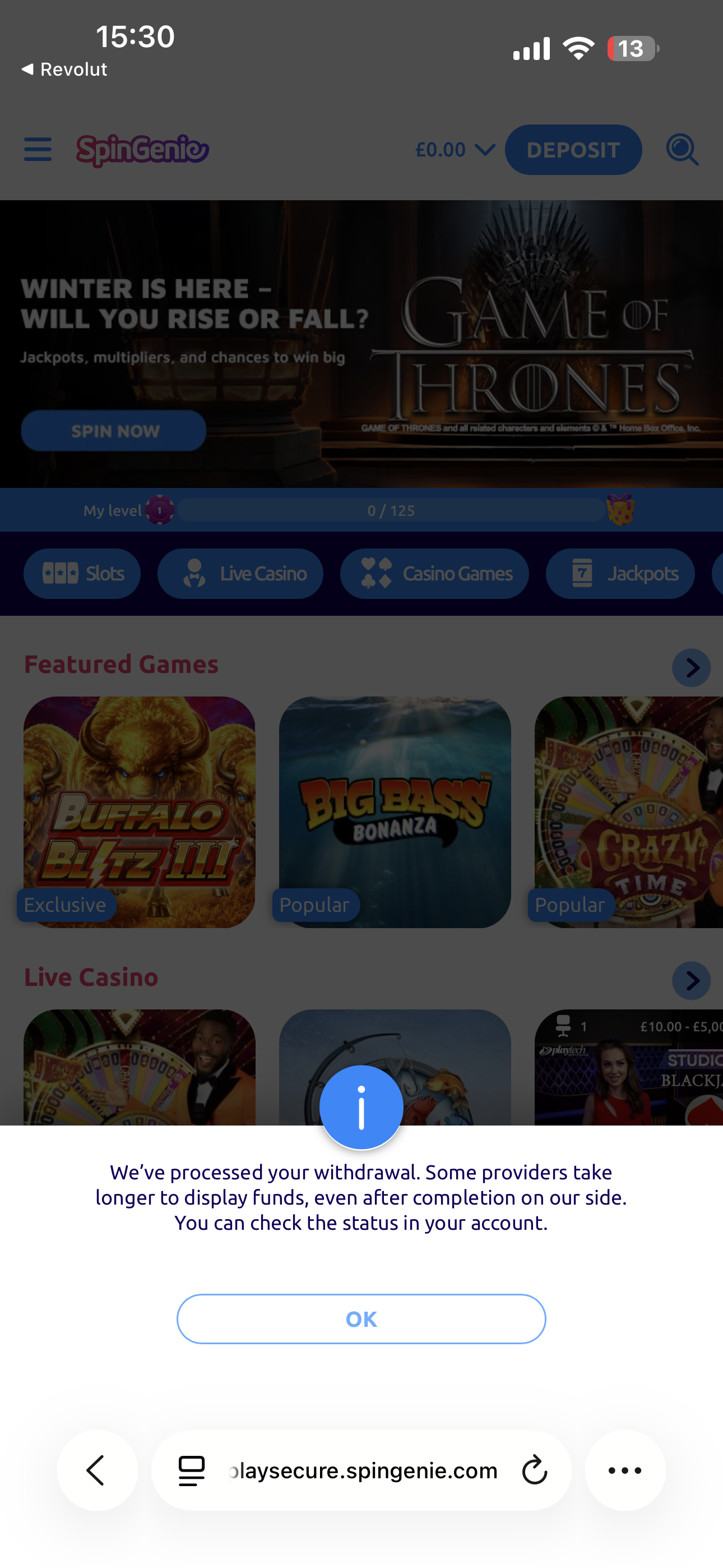 Spin Genie Withdrawal 1