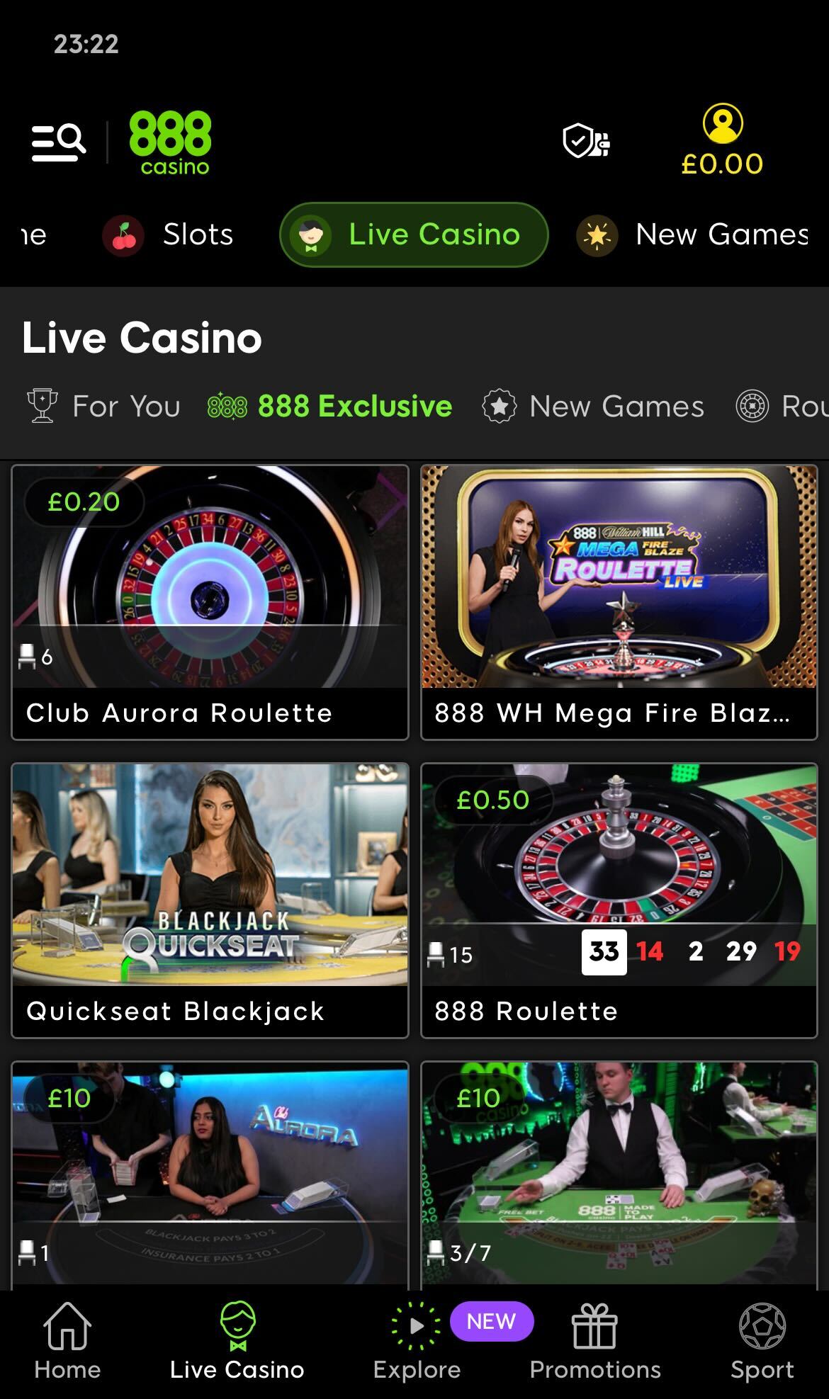 888casino live casino lobby