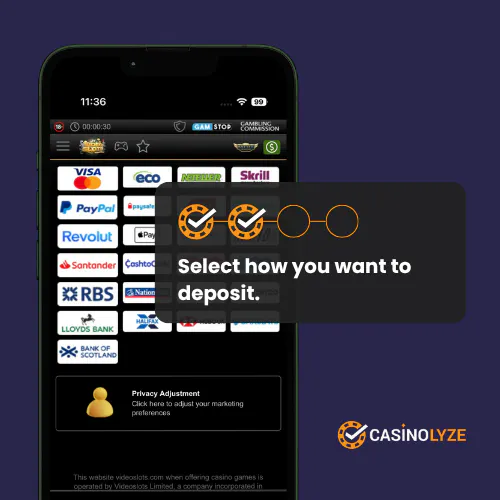 videoslots deposit step 2