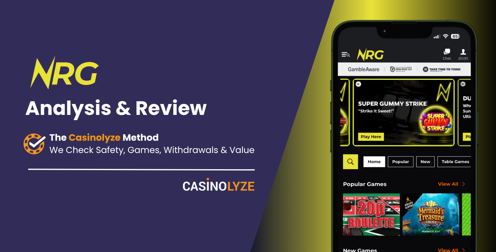 Screenshot of NRG bet casino homepage on desktop and mobile