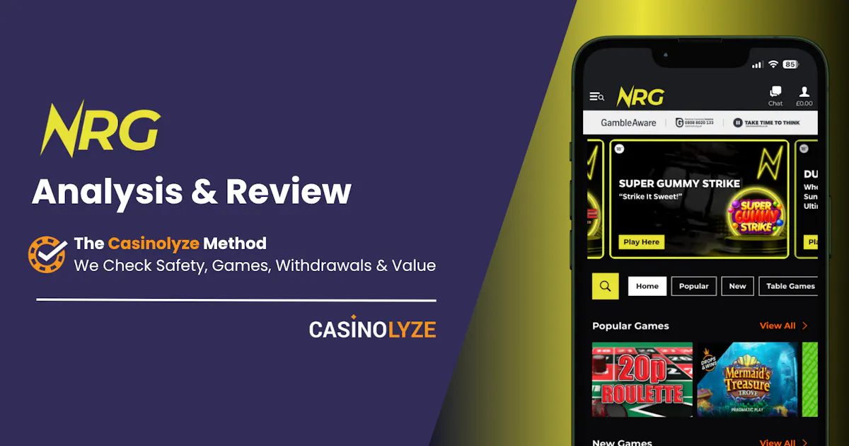 Screenshot of NRG bet casino homepage on desktop and mobile
