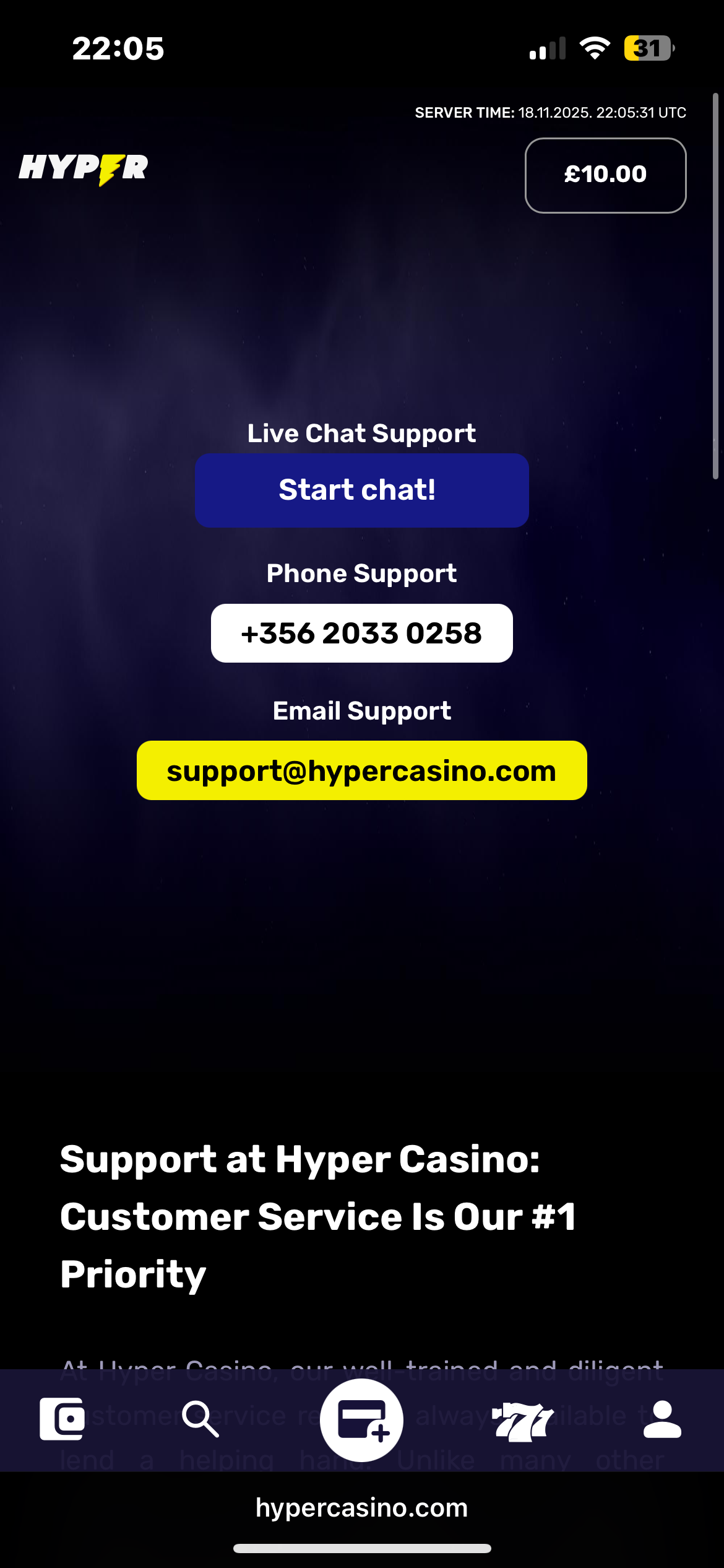 Hyper Casino Support