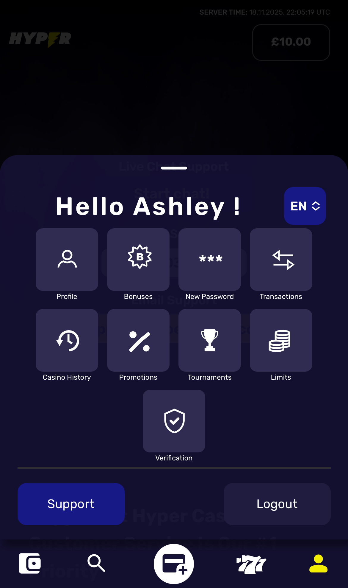 Hyper Casino Account