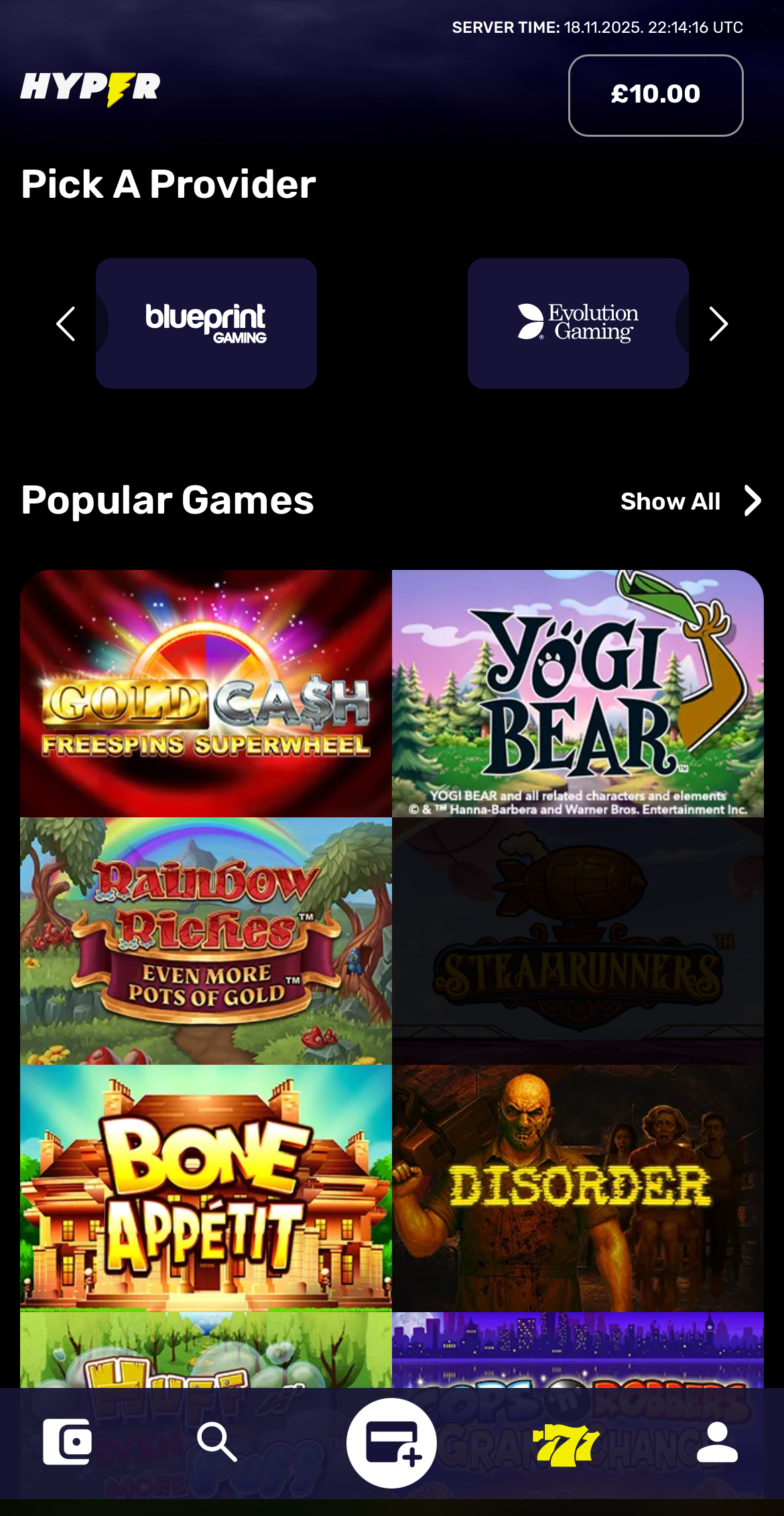 Hyper Casino Provider View