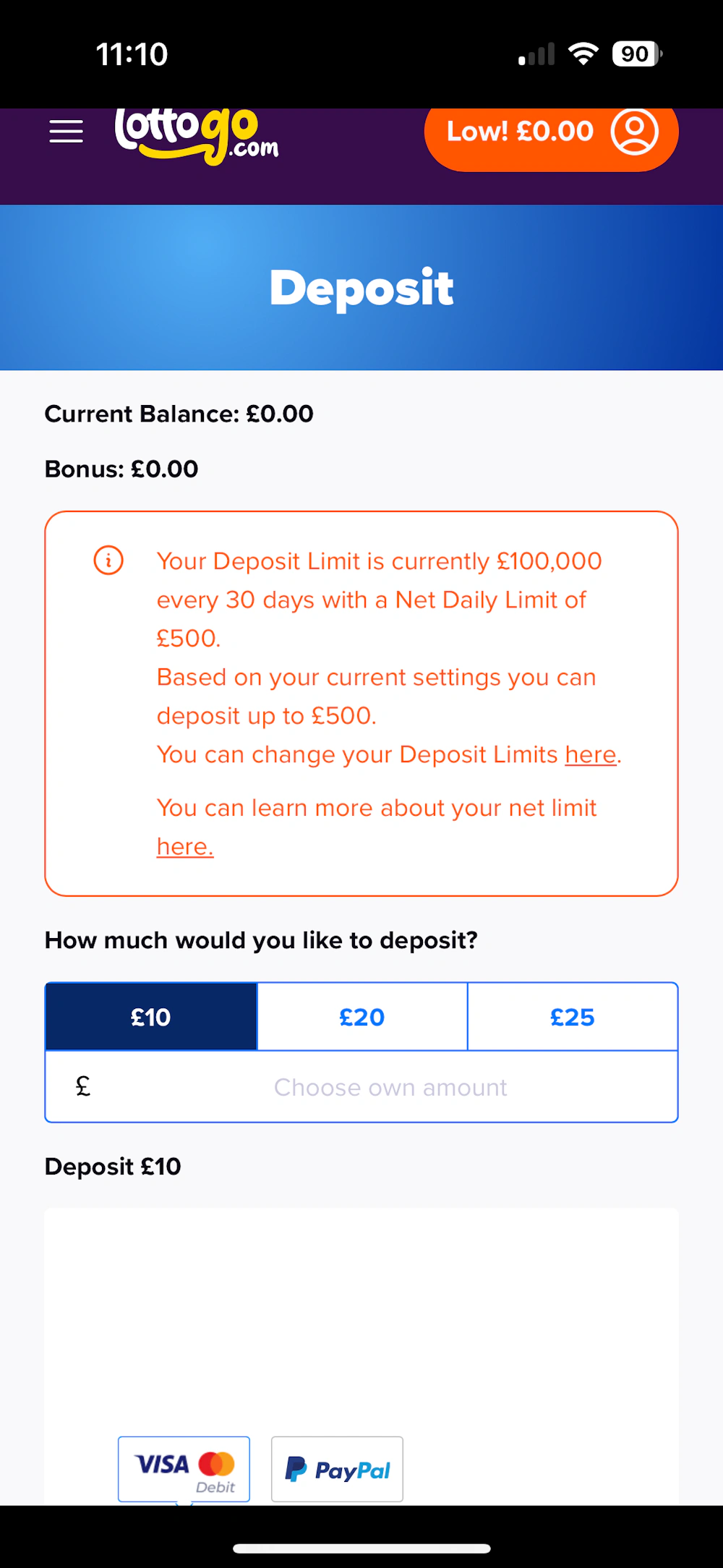 lottogo deposit page