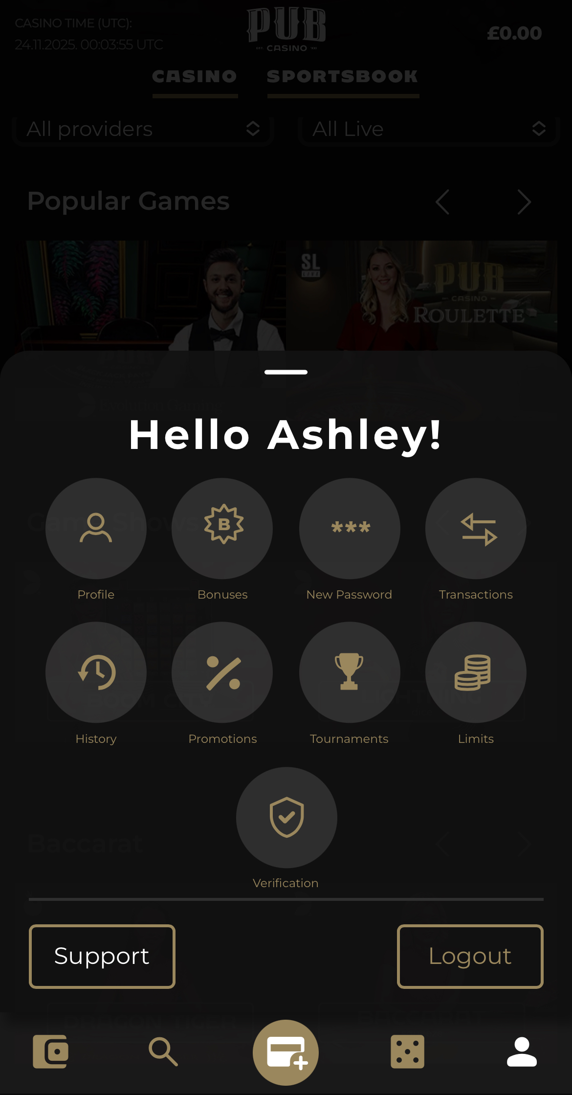 Pub Casino Account