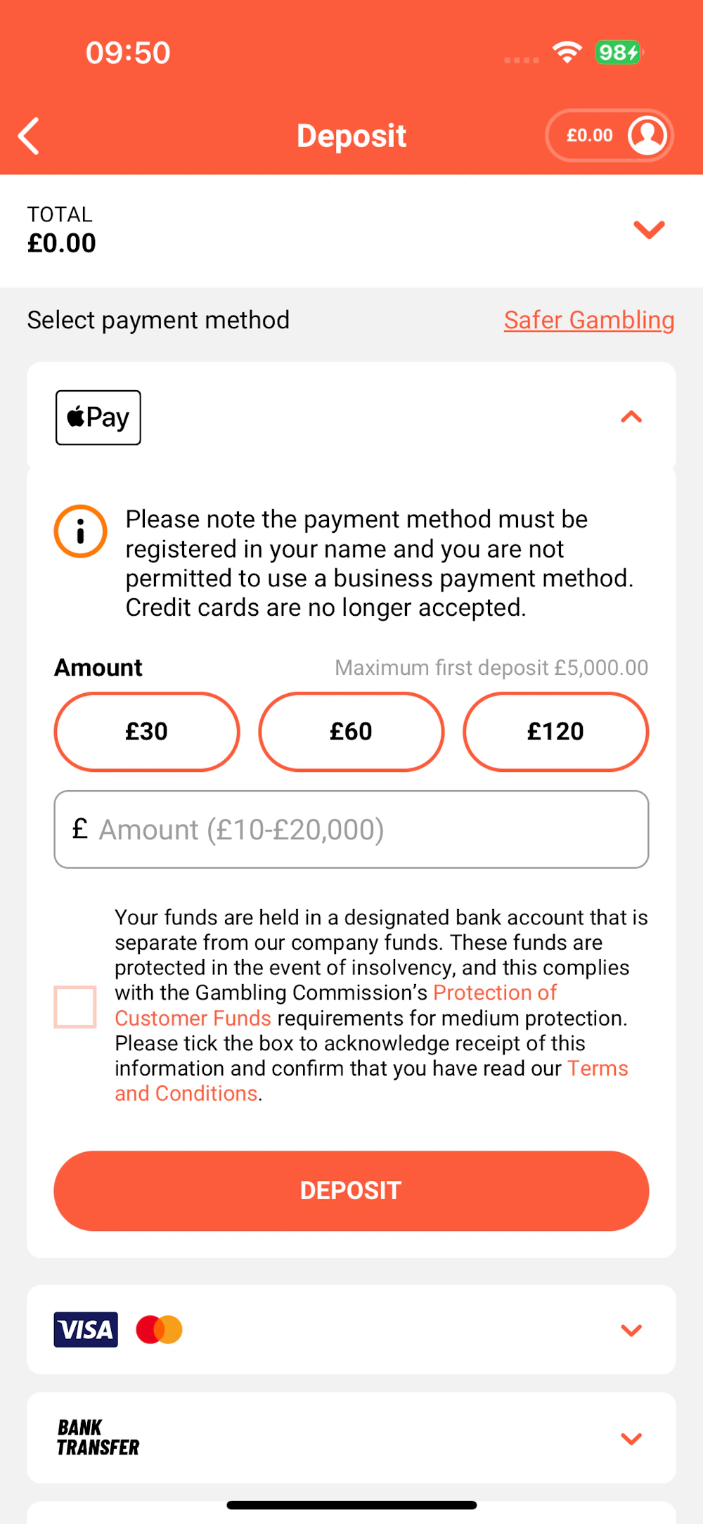 leovegas payments section
