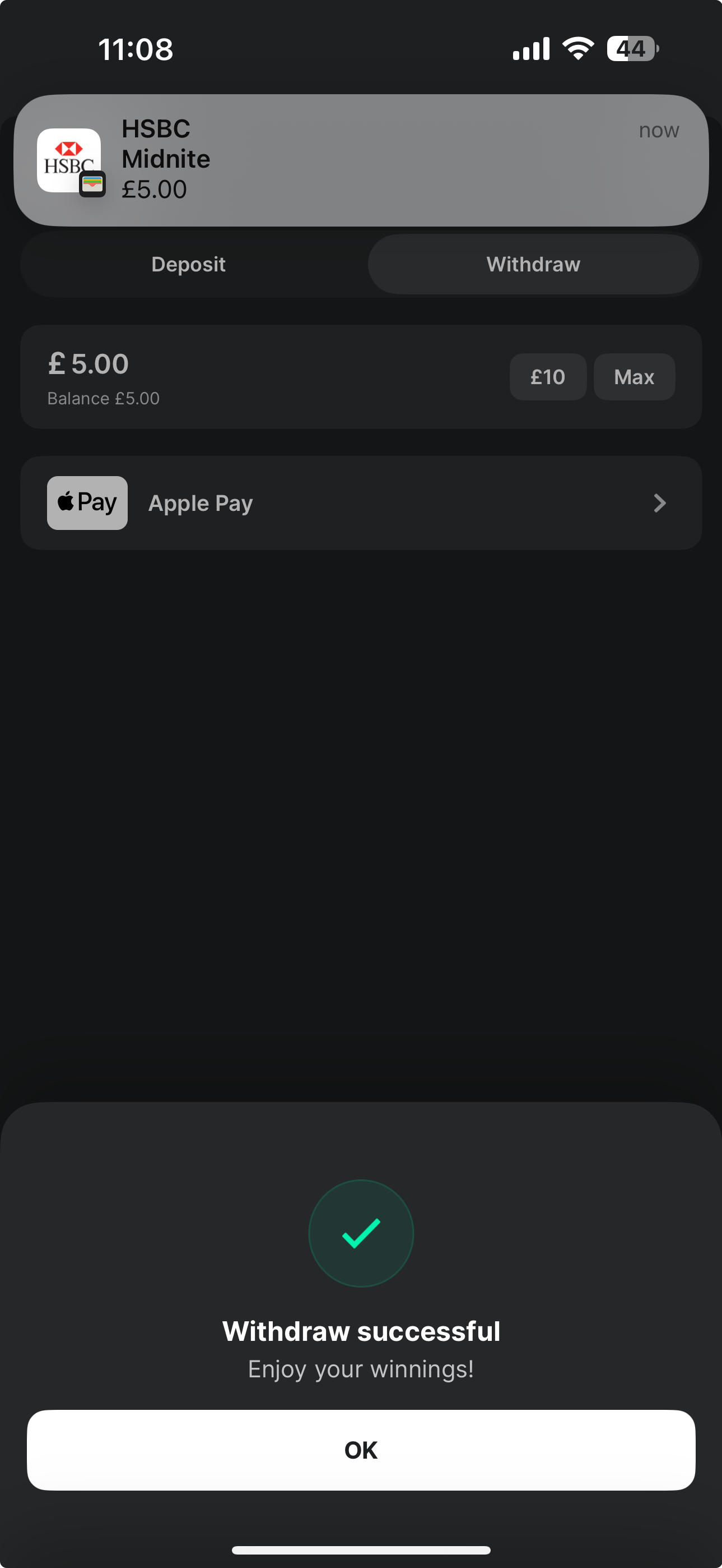 Midnite Withdrawal Apple Pay