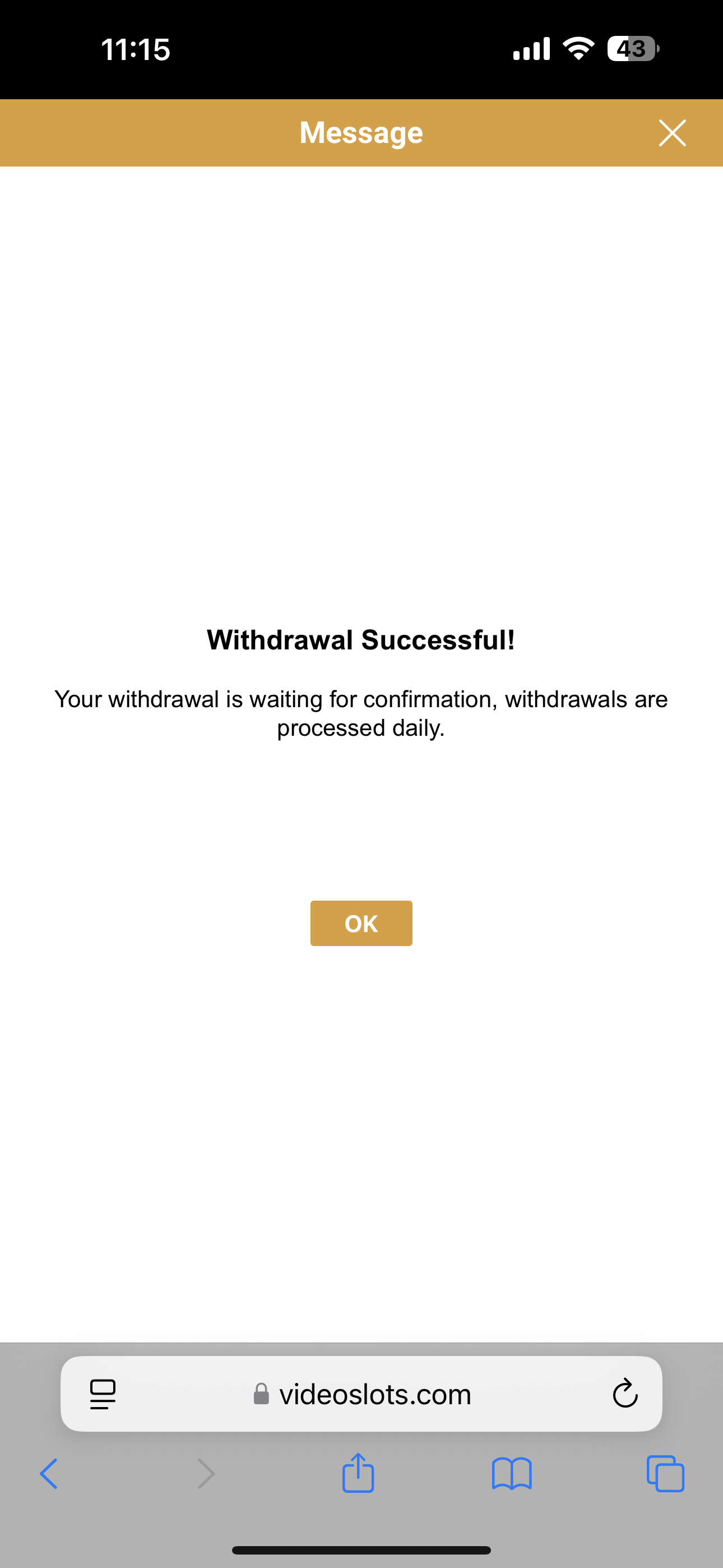 Videoslots Withdrawal Apple Pay Request