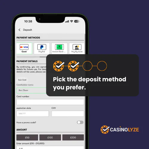 10bet deposit process step 2