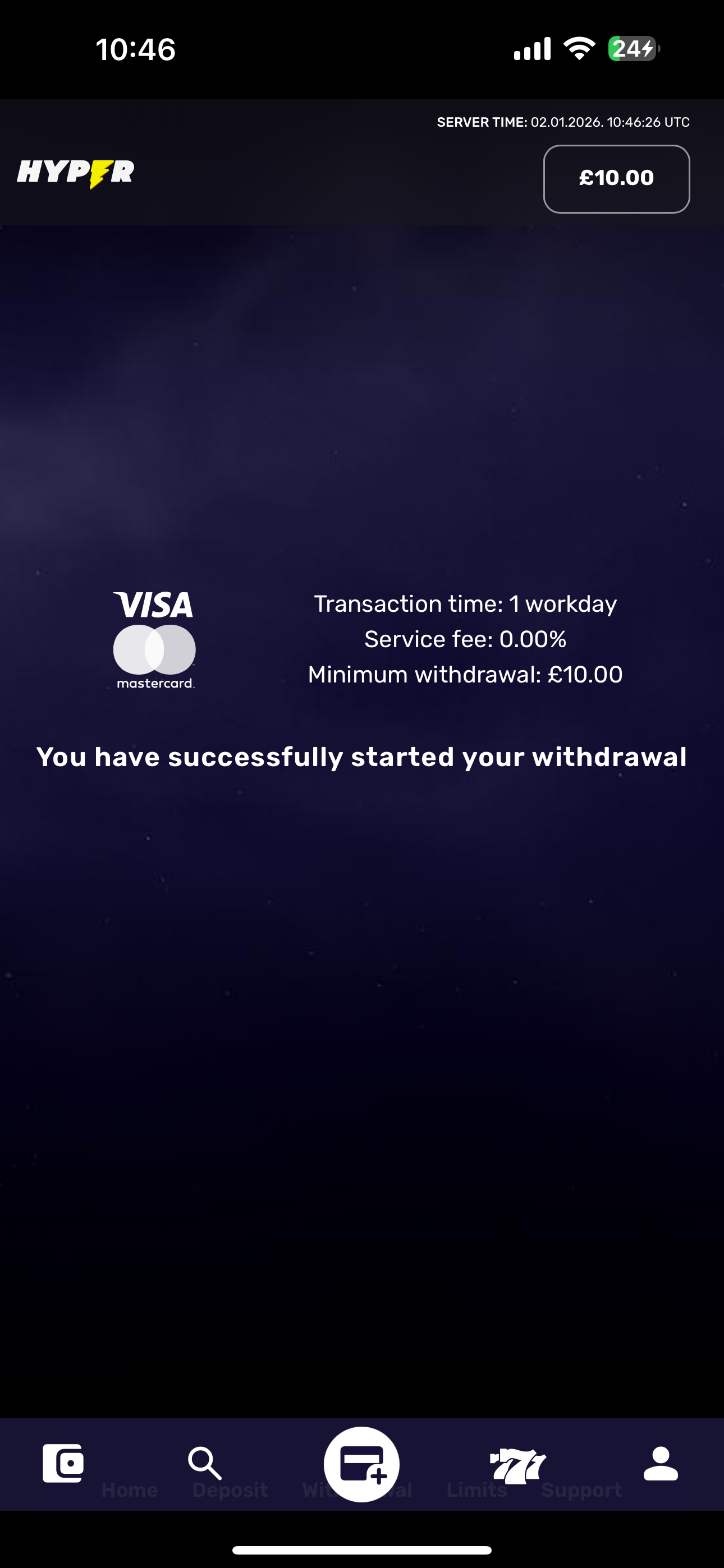 Hyper Casino Visa Withdrawal Test