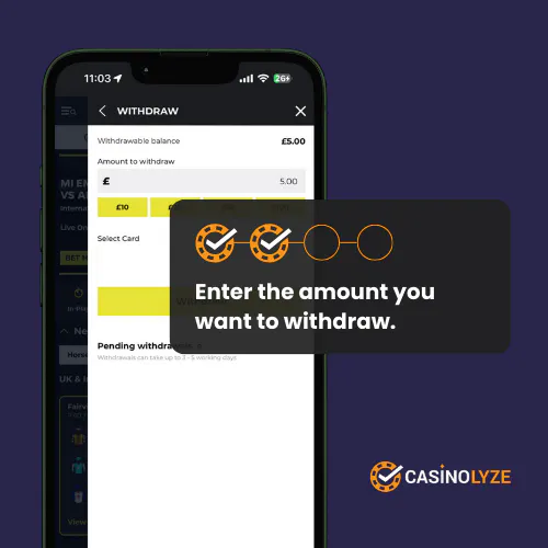 NRG Bet withdrawal interface showing confirmation step