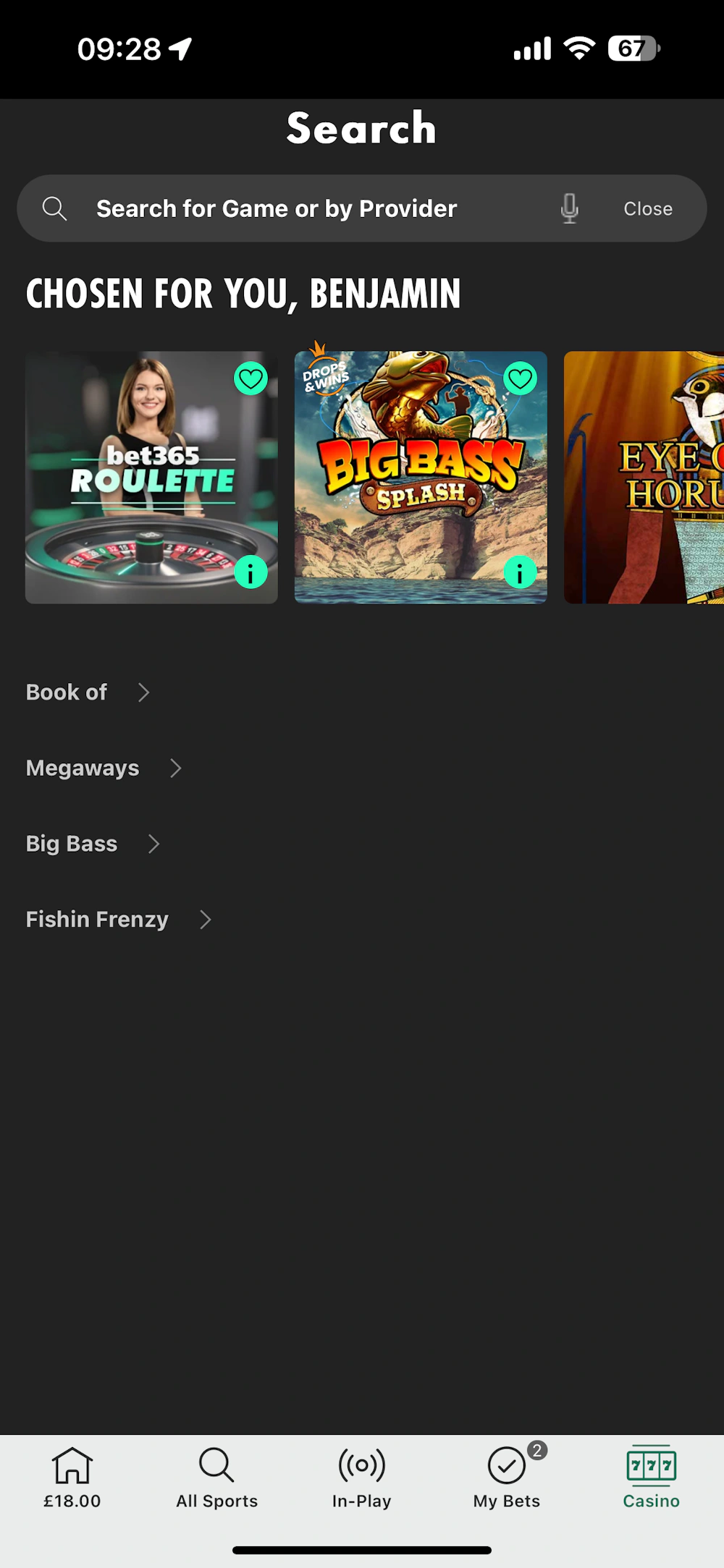 bet365 game search