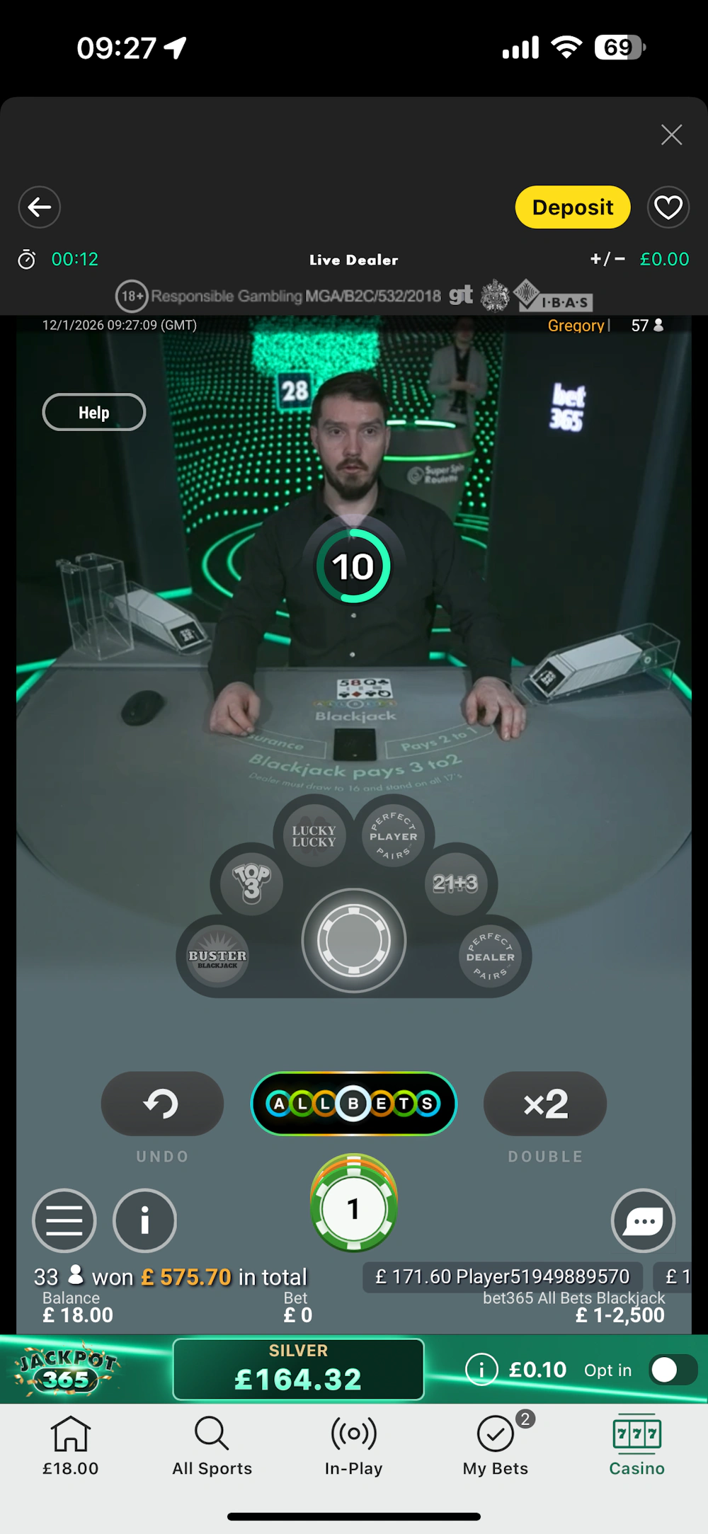 bet365 live casino game