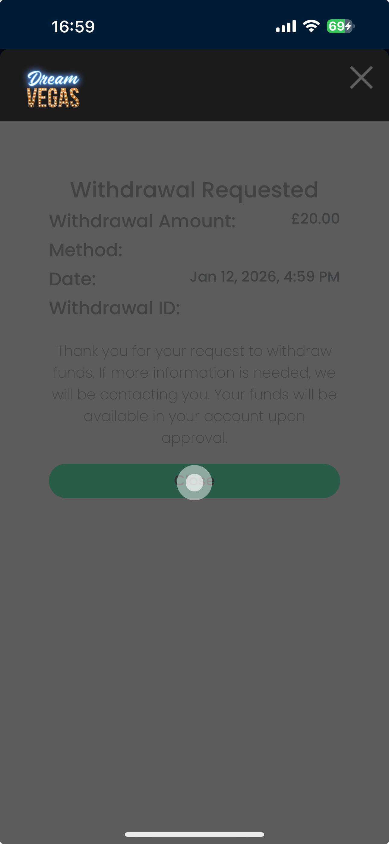 Dream Vegas Visa Withdrawal Test 12/1
