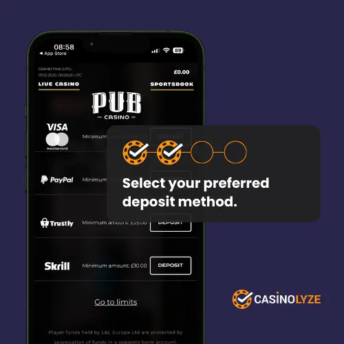 pub casino deposit process step 2