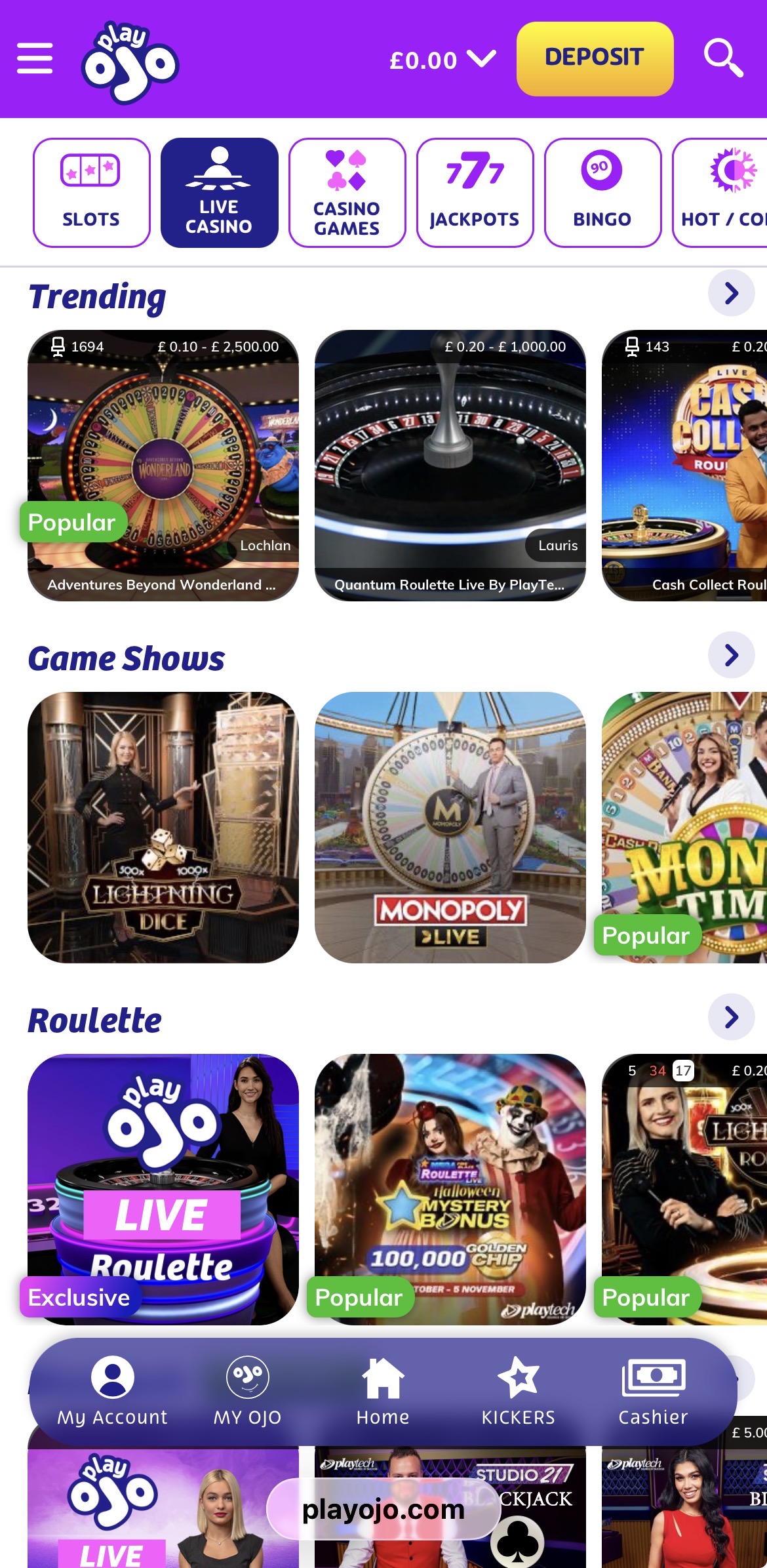 PlayOJO Live Casino