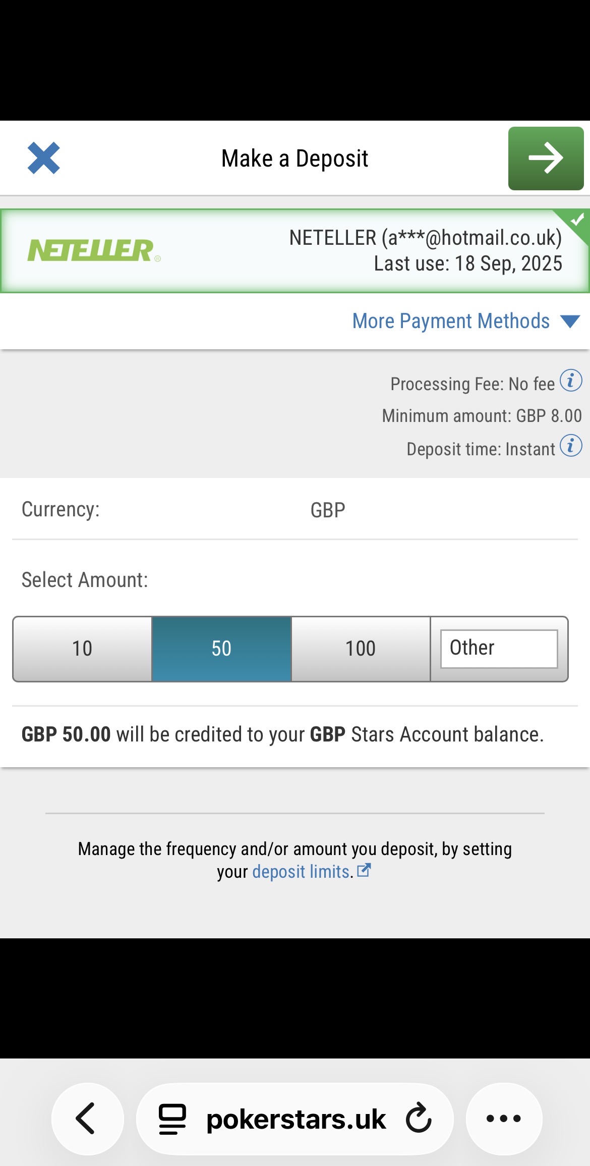 PokerStars Deposit