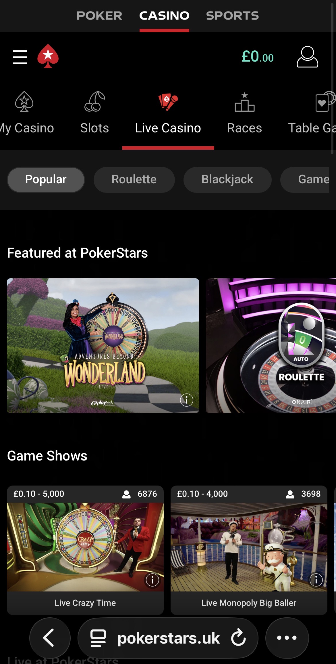 PokerStars Live Casino