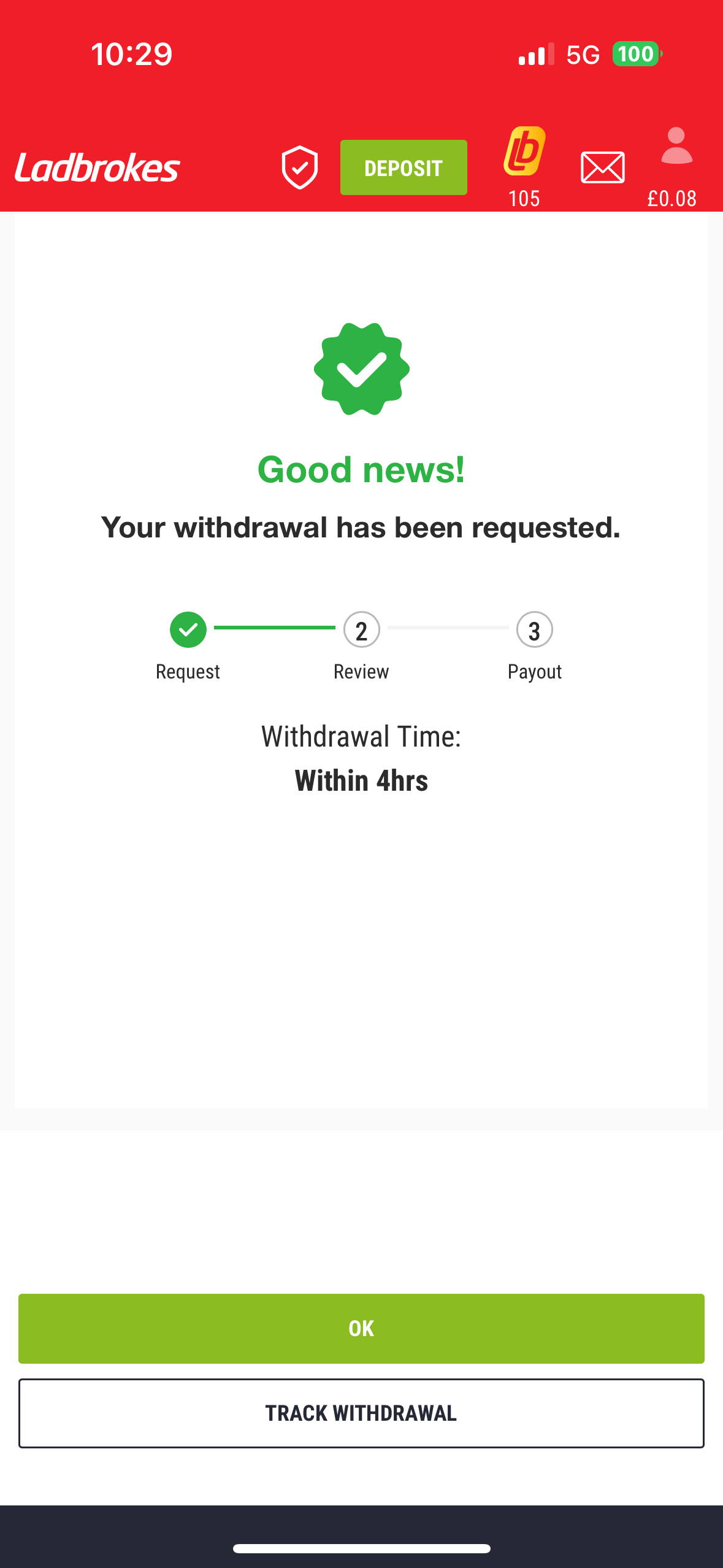 ladbrokes withdrawal test confirmation with visa 