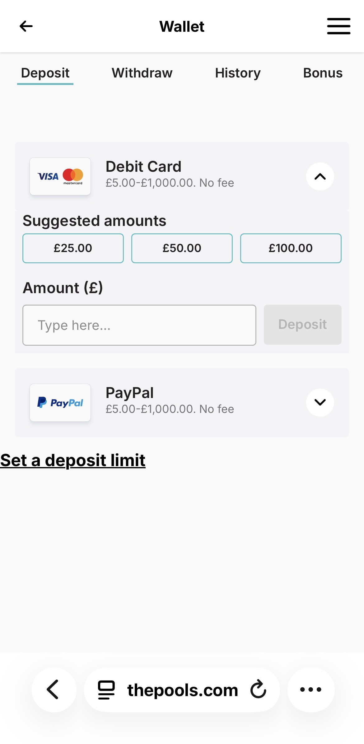 The Pools Deposit