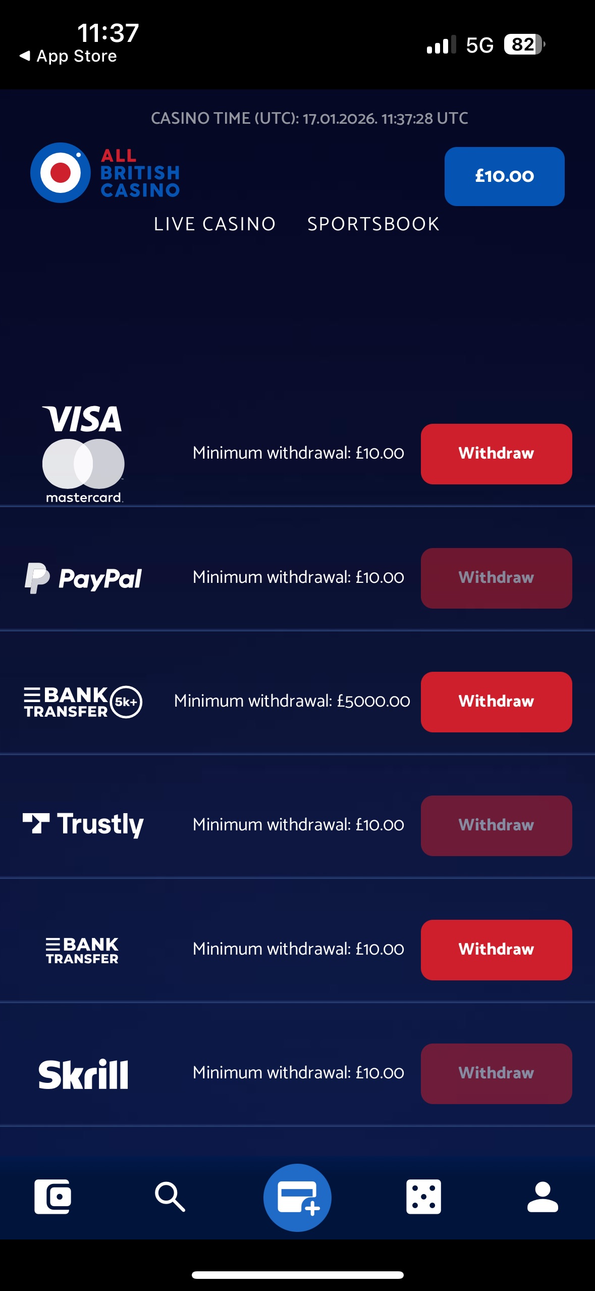 all british casino withdrawal test with visa 