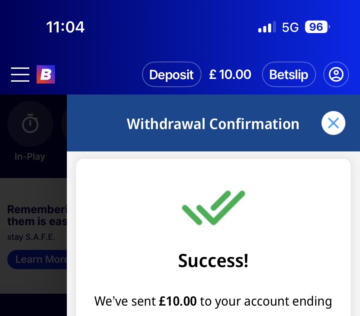 betfred visa withdrawal test request