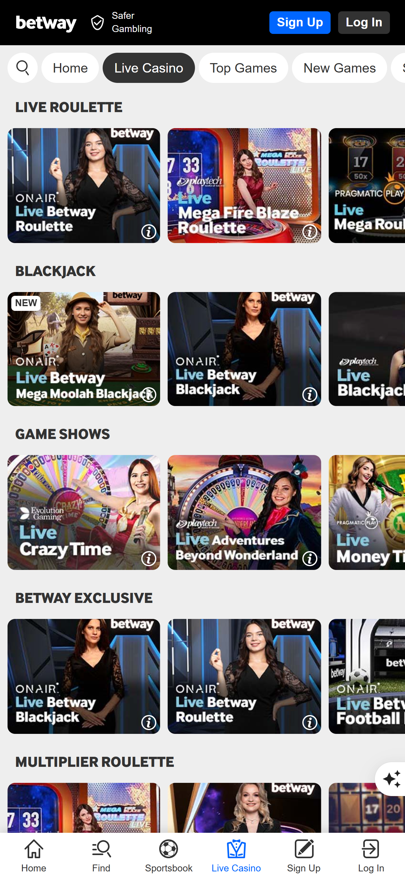 betway app live casino