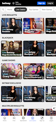 betway app live casino